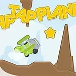 Samolot w grze 2D z napisem TAP TAP PLANE i żółtymi gwiazdami na tle nieba i skał