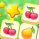 Kolorowe ikony owoców, takich jak wiśnie, gruszki i truskawki, z żółtymi gwiazdkami na zielonym tle