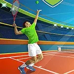 Dwóch tenisistów gra na kolorowym korcie tenisowym w pełnym słońcu