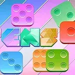 Kolorowe klocki z różnorodnymi wzorami i napisem TEN na pastelowym tle z ukośnymi pasami