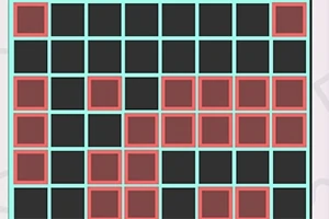 Plansza z siatką składającą się z czarnych i czerwonych kwadratów ułożonych w różnych wzorach