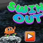Dwie animowane postacie na tle kosmicznym z kolorowym napisem Swing Out!