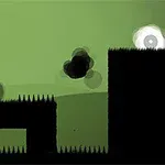 Czarno-białe kształty na zielonym tle z kolcami i okrągłymi obiektami