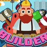 Ilustracja przedstawia postać budowniczego w kasku, otoczonego narzędziami, z napisem BUILDERS na dole