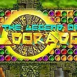 Kolorowe kamienie i złoty wzór z tekstem The Legend of El Dorado na tle azteckich symboli
