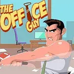 Dwóch rysunkowych mężczyzn w biurze, z jednym w tle patrzącym z niezadowoleniem, a tytuł nad nimi w stylu komiksowym