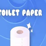 Biała rolka papieru toaletowego na niebieskim tle z napisem TOILET PAPER