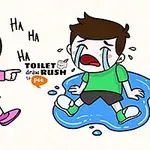 Dziewczynka w różowej sukience śmieje się z chłopca w zielonej koszulce, który płacze, siedząc w kałuży