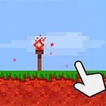 Pikselowa pochodnia stojąca na trawie, z dużym kursorem wskazującym na nią na tle pikselowanego nieba