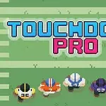 Napis TOUCHDOWN PRO umieszczony nad pięcioma pikselowymi postaciami futbolistów w różnokolorowych strojach na tle boiska