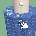 Wieża z niebieskich bloków z wyróżnionym efektem kliknięcia i białą dłonią wskazującą na środek konstrukcji