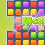 Kolorowe, lśniące kwadraty na tle z napisem Nice!