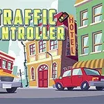 Żywy krajobraz miejski z samochodami na ulicy, otoczony kolorowymi budynkami, z dużym napisem na górze