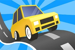 Żółty samochód na zakrzywionej drodze z niebieskim, promieniującym tłem