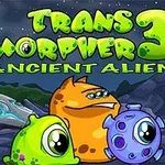 Trzy kolorowe postacie obcych na tle kosmicznego krajobrazu z napisem Transmorpher 3: Ancient Alien