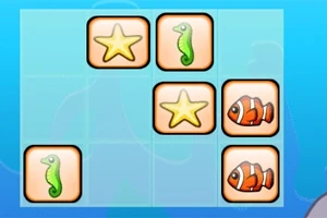 Ikony z wizerunkami rozgwiazdy, konika morskiego i ryby na niebieskim tle siatki