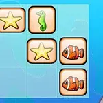 Ikony z wizerunkami rozgwiazdy, konika morskiego i ryby na niebieskim tle siatki