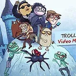 Grupa komicznych postaci stojących na szczycie pagórka z zamkiem w tle, z dużym napisem Troll Face Quest: Video Memes & TV Shows