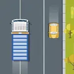 Ciężarówka na drodze z dwoma pasami ruchu, otoczona zielonym i żółtym samochodem, widok z góry