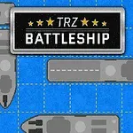Szachownica o niebieskim tle z rozmieszczonymi szarymi okrętami oraz tabliczką z napisem TRZ Battleship