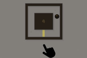 Kwadratowy obszar z centralnym mniejszym kwadratem, przyciskiem w prawym górnym rogu i ikoną wskazującego palca poniżej