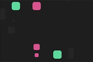 Czarne tło z rozrzuconymi różowymi i zielonymi kwadratami