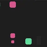 Czarne tło z rozrzuconymi różowymi i zielonymi kwadratami