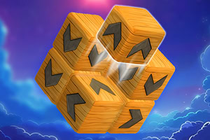 Drewniane sześciany z czarnymi strzałkami na tle nieba i chmur