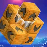 Drewniane sześciany z czarnymi strzałkami na tle nieba i chmur