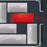 Układanka logiczna z czerwonym prostokątem pośród szarych prostokątów w metalicznej ramce