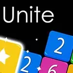 Kolorowe, ponumerowane kwadraty z żółtym kafelkiem ze świecącą gwiazdą na czarnym tle z napisem Unite