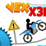 Czarna postać na motocyklu przeskakuje przez kolczatkę i piłę tarczową, obok znajduje się znak ostrzegawczy