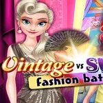 Dwie postacie ubrane w stylu vintage i swag, podzielone jasnym promieniem światła, z napisem „Vintage vs Swag fashion battle”