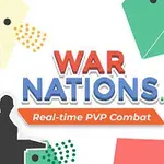 Kolorowe sześciokąty, sylwetka osoby z uniesioną ręką i napis War Nations