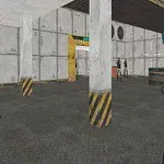 Pierwszoosobowy widok na futurystyczne wnętrze budynku z żołnierzami, bronią i industrialnym otoczeniem