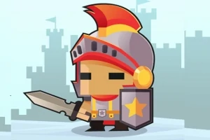 Rycerz w hełmie z czerwonym pióropuszem trzymający miecz i tarczę z gwiazdą na tle zamku