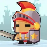 Rycerz w hełmie z czerwonym pióropuszem trzymający miecz i tarczę z gwiazdą na tle zamku