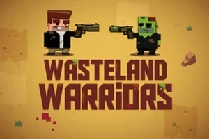Dwóch pikselowych bohaterów z bronią na tle napisu Wasteland Warriors