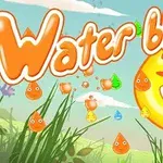 Napis Water blast z uśmiechniętą kroplą wody wśród traw i kwiatów na tle nieba