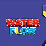 Napisy Water Flow obok ilustracji leju z przepływającym żółtym płynem na niebieskim tle
