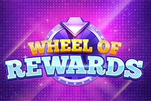 Napis Wheel of Rewards na fioletowym tle z efektem świetlnym i diamentowym symbolem