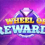 Napis Wheel of Rewards na fioletowym tle z efektem świetlnym i diamentowym symbolem