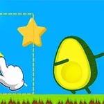 Rękawica rysuje linię między uśmiechniętą kulką a awokado z gwiazdą w tle na niebieskim tle