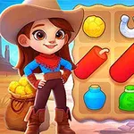 Młoda kowbojka stojąca przed planszą z symbolami, takimi jak dynamit, złoto, podkowa, serce, dzbanek i worek pieniędzy, z cyfrą 2 w prawym dolnym rogu