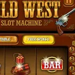 Interfejs automatu do gier z motywem Dzikiego Zachodu, z pistoletami, dynamitem i symbolem BAR