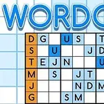 Plansza z literami w układzie przypominającym sudoku z niebieskim słowem WORDOKU na górze