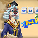 Ilustracja przedstawia antropomorficznego psa w stroju nauczyciela i birecie, trzymającego zwój, z napisem words with Prof