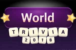 Fioletowy banner z napisem World Trivia 2018 ozdobiony gwiazdkami po bokach