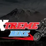 Logo z motocyklistą na tle gór i napisem Xtreme Bike