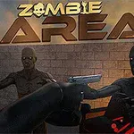 Postać mierzy z pistoletu do dwóch ciemnoskórych zombie z ceglaną ścianą w tle